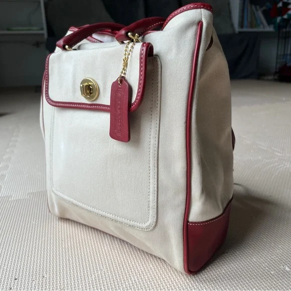 Coach Cream Canvas Satchel Red Leather Trim Gold Hardware – Read Description - Picture 14 of 14